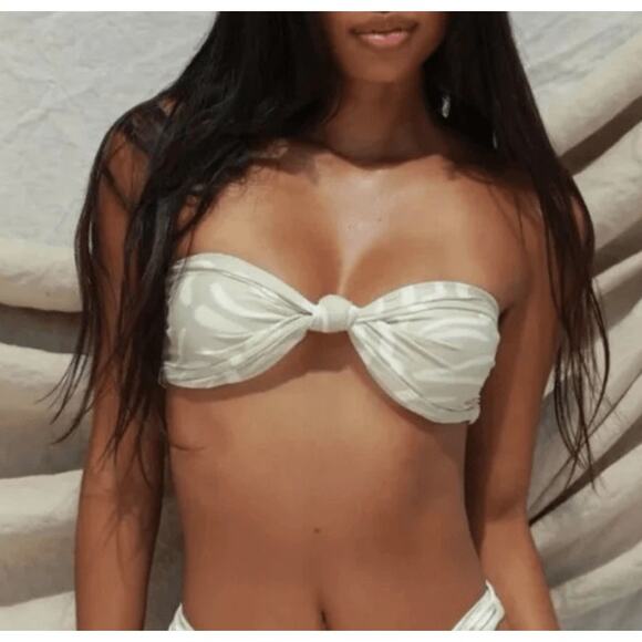 Stone Fox Aloe Lines Green White XS Lele Bandeau Simone Bottom Bikini Resort - Picture 4 of 4